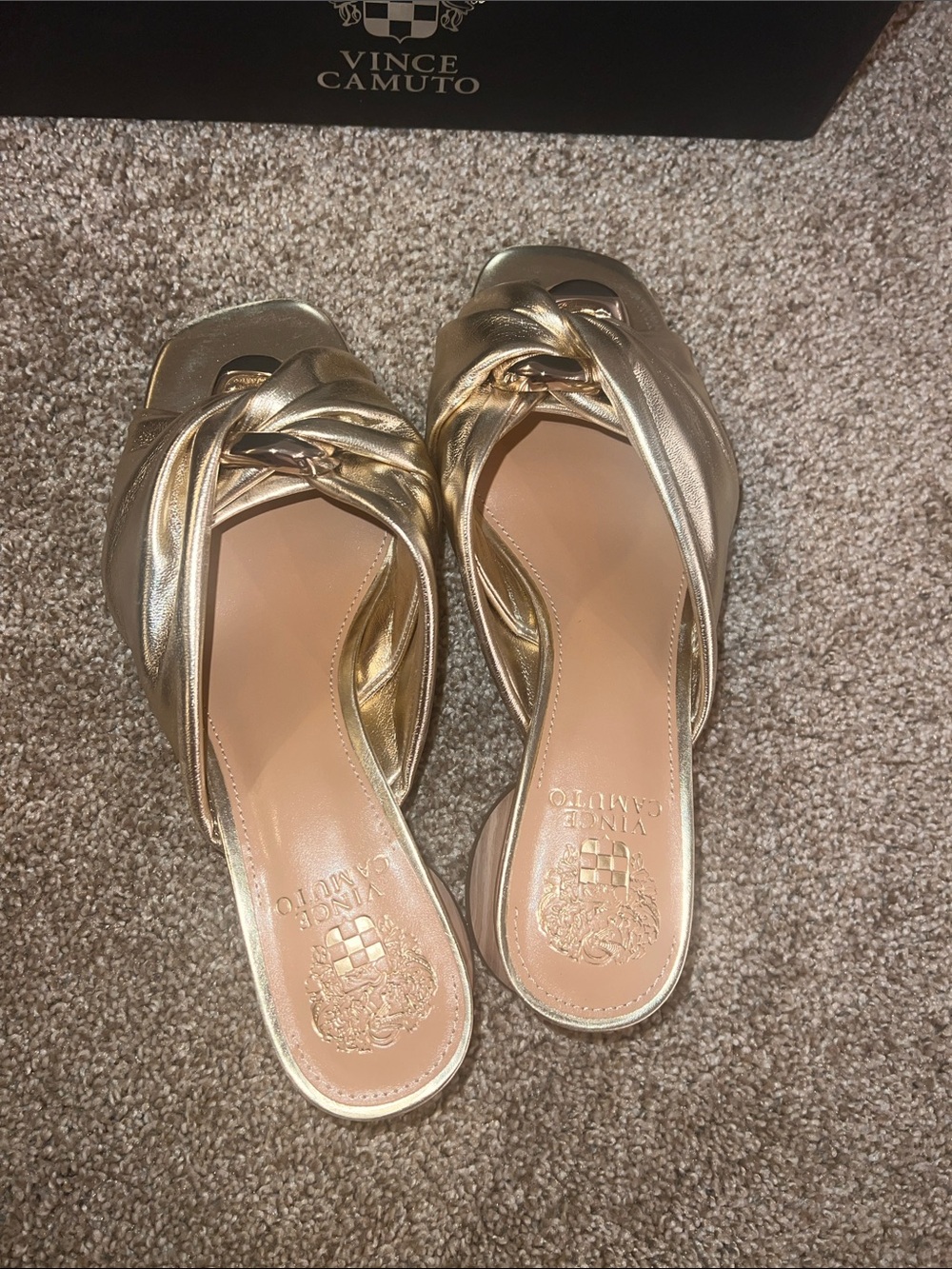 Vince Camuto Metallic Gold Knotted Slide Mules- Liane - Picture 5 of 7